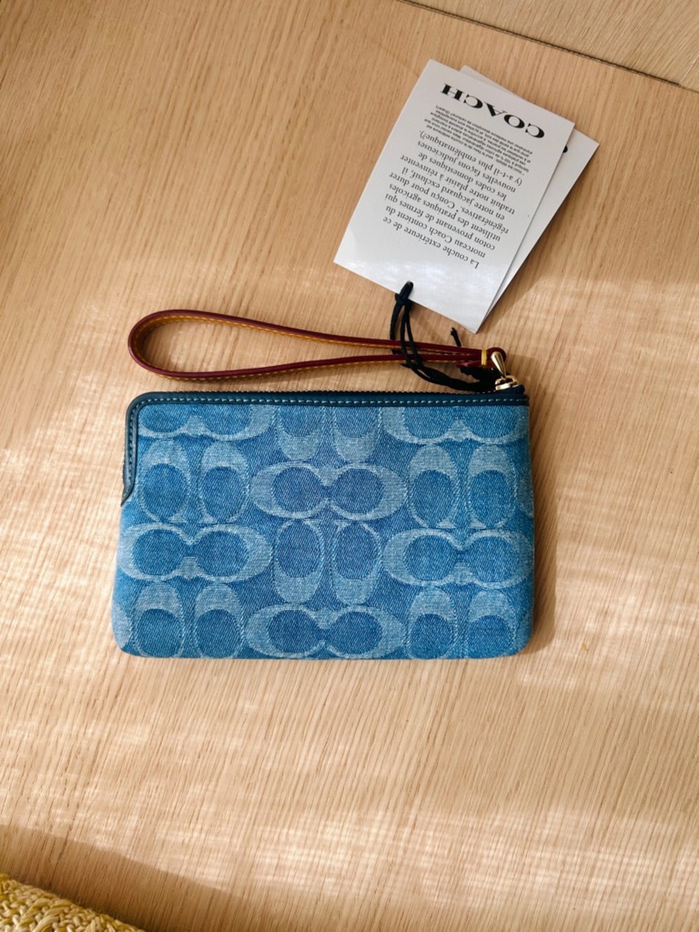 NWT❣️Coach Corner Zip Wristlet in Signature Denim Wallet Card Holder Case Blue - Picture 2 of 3